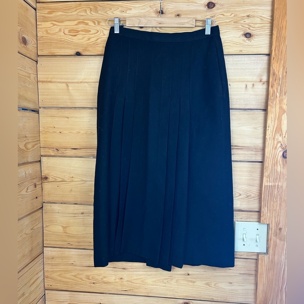Vintage Wool Black Pleated Midi Skirt Women’s‎ Size 14 XL Retro Granny Prep Twee